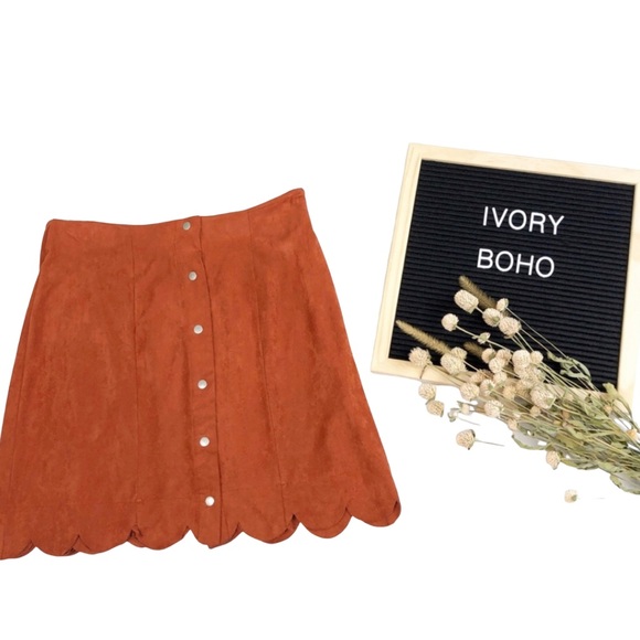 Altar'd State Dresses & Skirts - Altar'd State Rust Scalloped Suede Button up Skirt